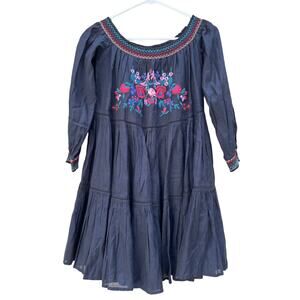 Free People Sunbeams Black Floral Embroidered Off Shoulder Mini Dress Women XS